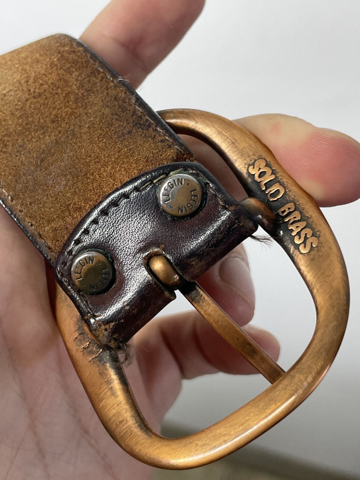 Vintage Solid Brass Vintage leather belt Size ONE SIZE - 4 Thumbnail