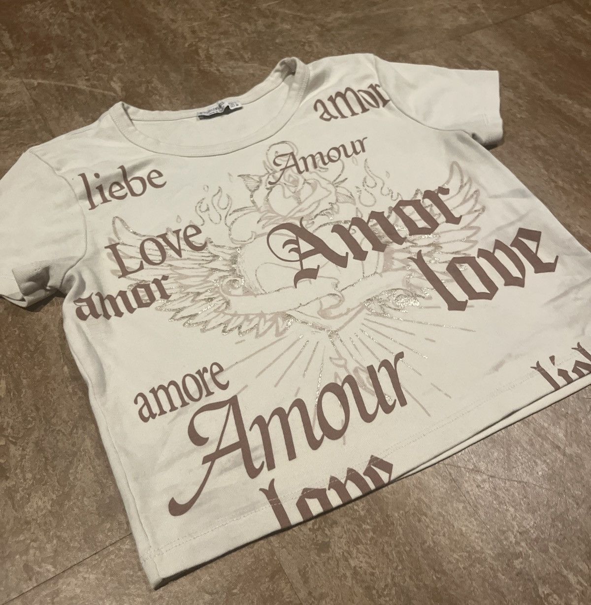 Stradivarius Cream Colored Love Crop Top Size L / US 10 / IT 46 - 5 Thumbnail