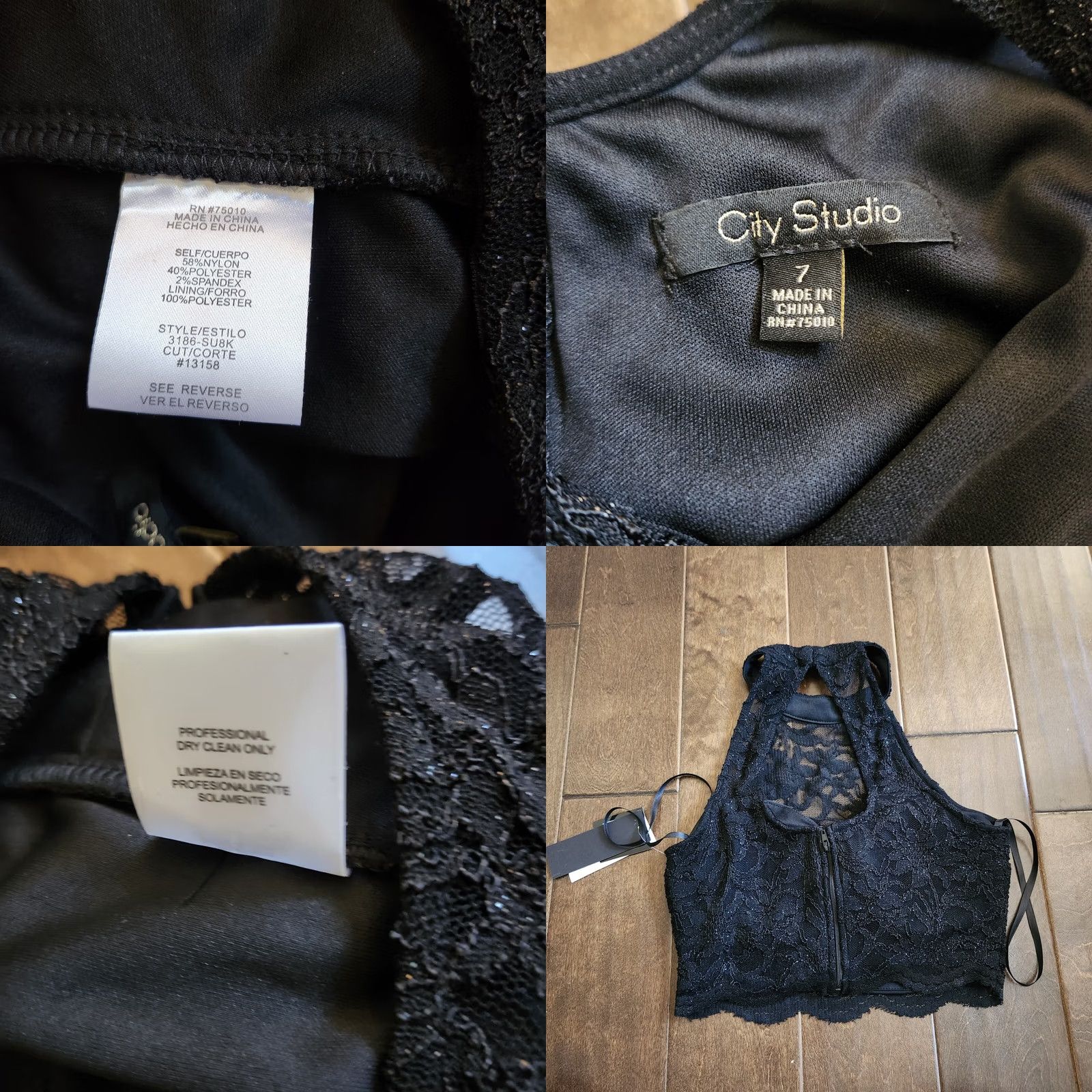 Vintage City Studio Women's Black Sequin Lace Crop Top Halter Sleeveless Back Zip Size 7 Size M / US 6-8 / IT 42-44 - 10 Thumbnail