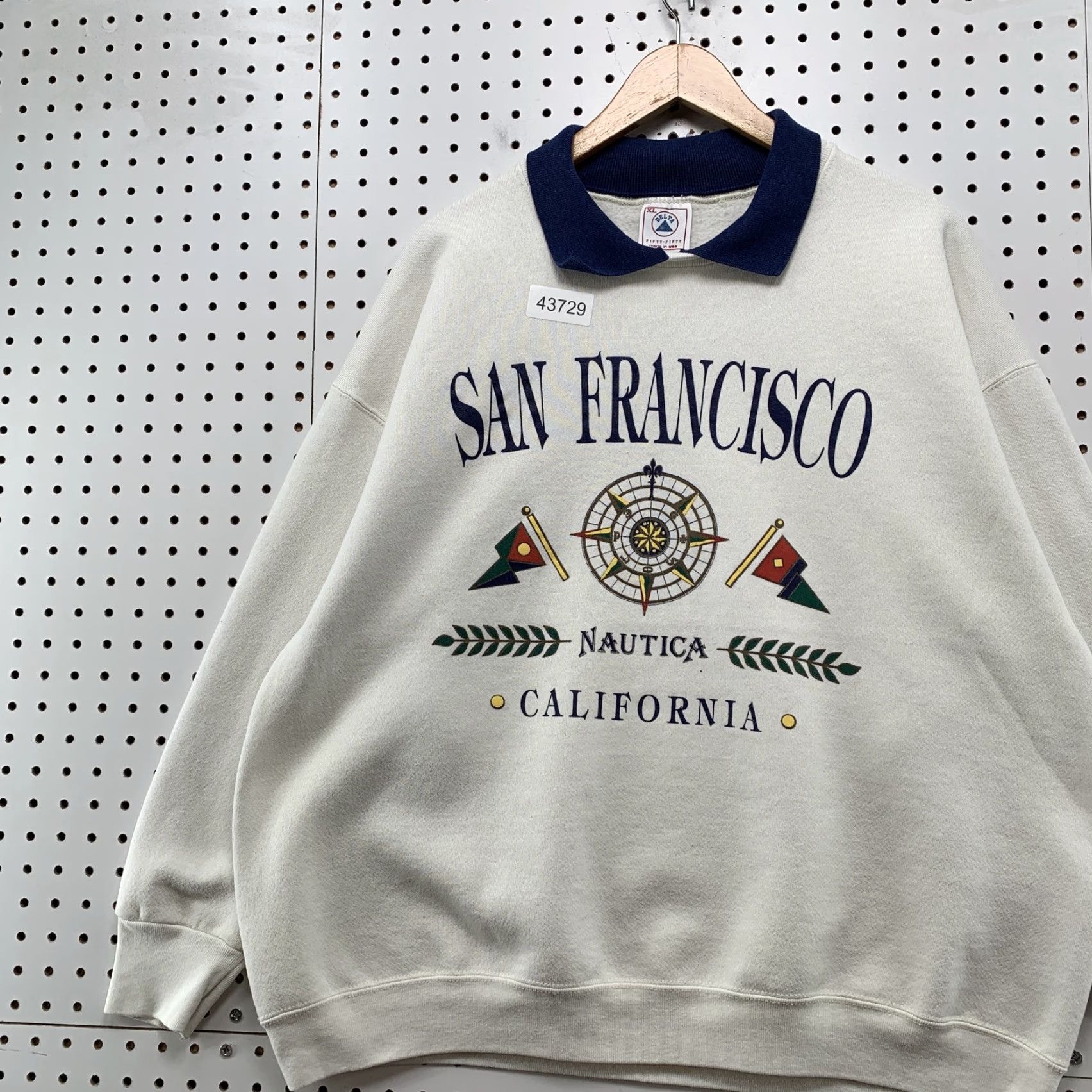 Delta VINTAGE Nautica California Sweatshirt Men XL White Collared USA 80s San Francisco Mountain? Size US XL / EU 56 / 4 - 2 Thumbnail
