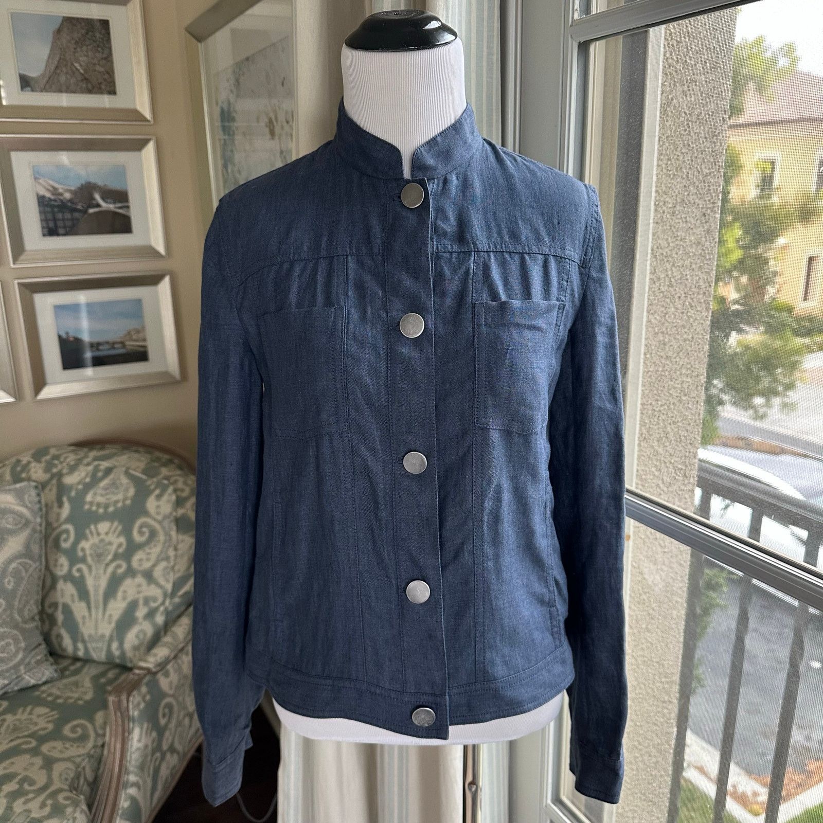 Other Navy Linen Jacket Band Collar Size 2 Company Ellen Tracy Size XS / US 0-2 / IT 36-38 - 3 Thumbnail