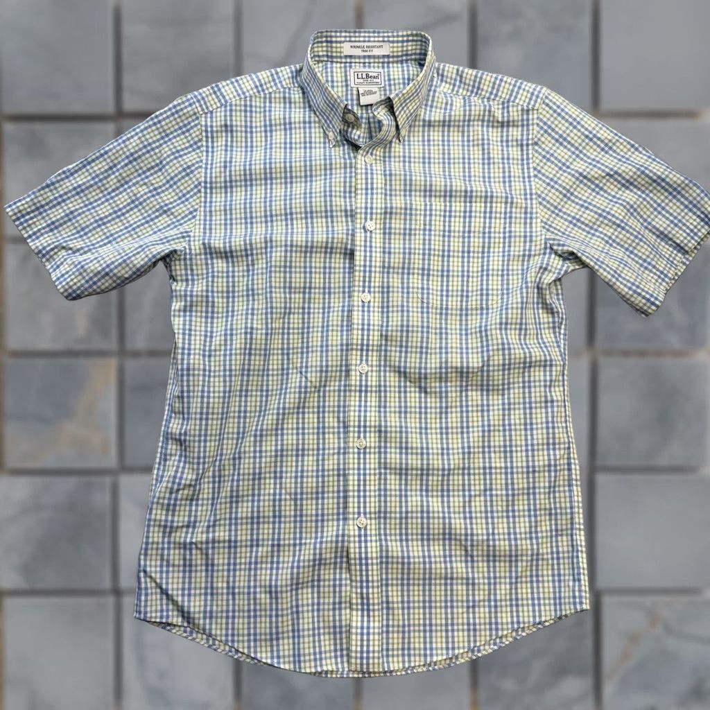 Vintage L.L. Bean Shirt Mens Small Blue Green Plaid Wrinkle Resistant Button-Up Collared Short Sleeve Size US S / EU 44-46 / 1 - 1 Thumbnail