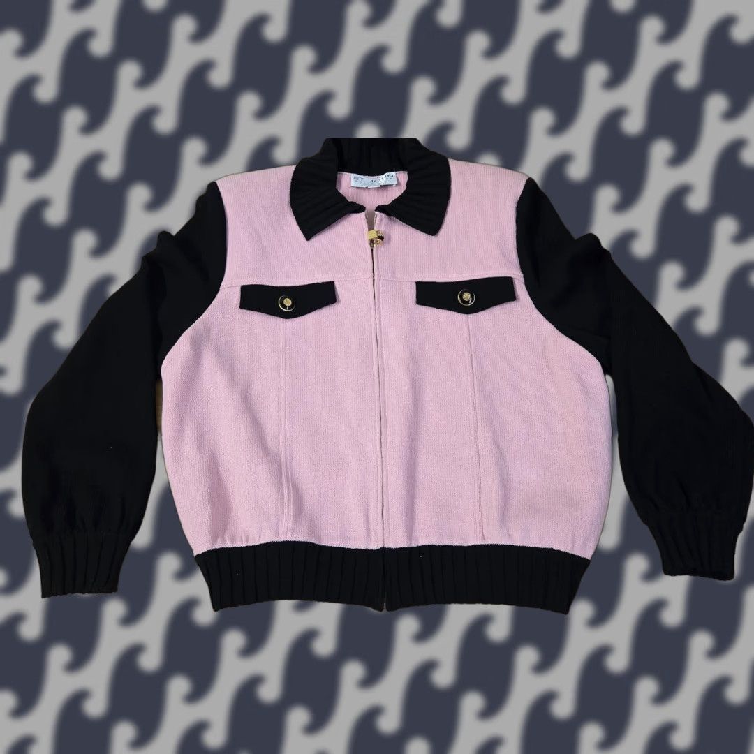 St. John VINTAGE St John Collection Sweater Womens Large Pink Black Zip Cardigan Jacket Gold Zip Size L / US 10 / IT 46 - 1 Thumbnail