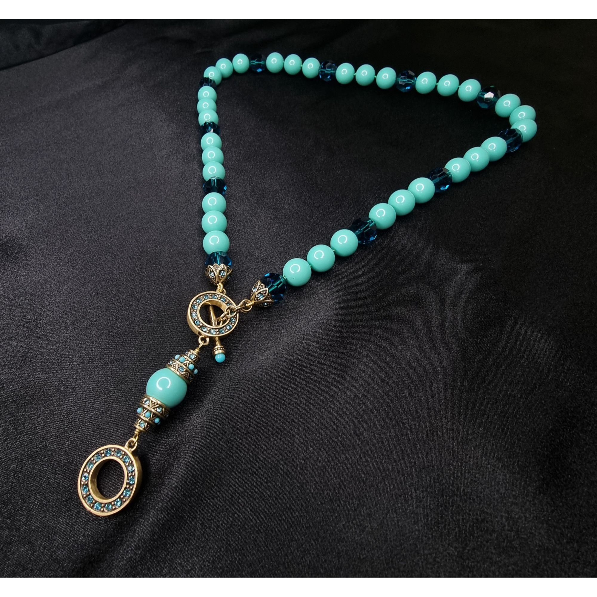 Vintage Vintage Heidi Daus Aqua & Blue Beaded Necklace With Ornate P Size ONE SIZE - 5 Thumbnail