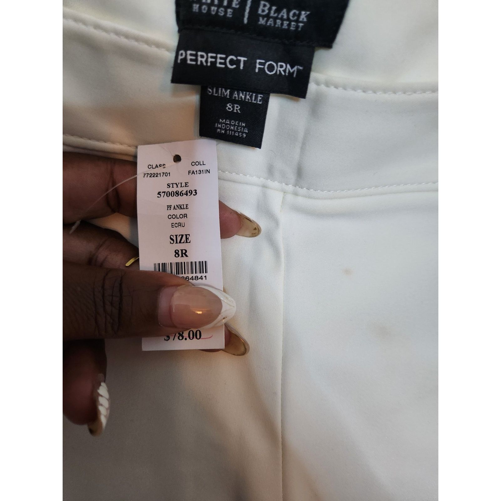 White House Black Market WHBM Perfect Form Slim Ankle Pants Sz 8R White $78 Size 30" / US 8 / IT 44 - 7 Thumbnail
