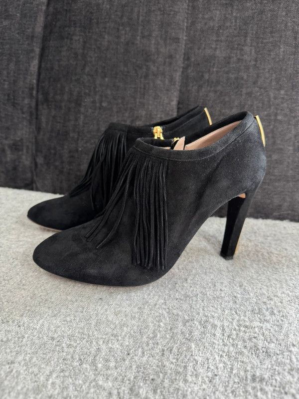 Chloe Chloé Heels Fringe Ankle Boots Black Suede Trim size 39 Size US 9 / IT 39 - 6 Thumbnail