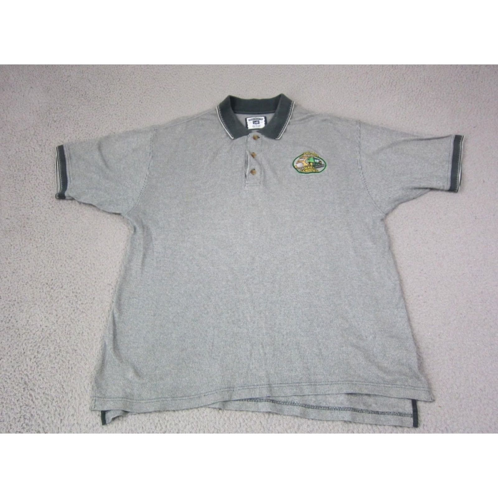 John Deere VINTAGE John Deere Polo Shirt Mens Large Green Classic Pinstriped 90s Golf Lee Size US L / EU 52-54 / 3 - 2 Thumbnail