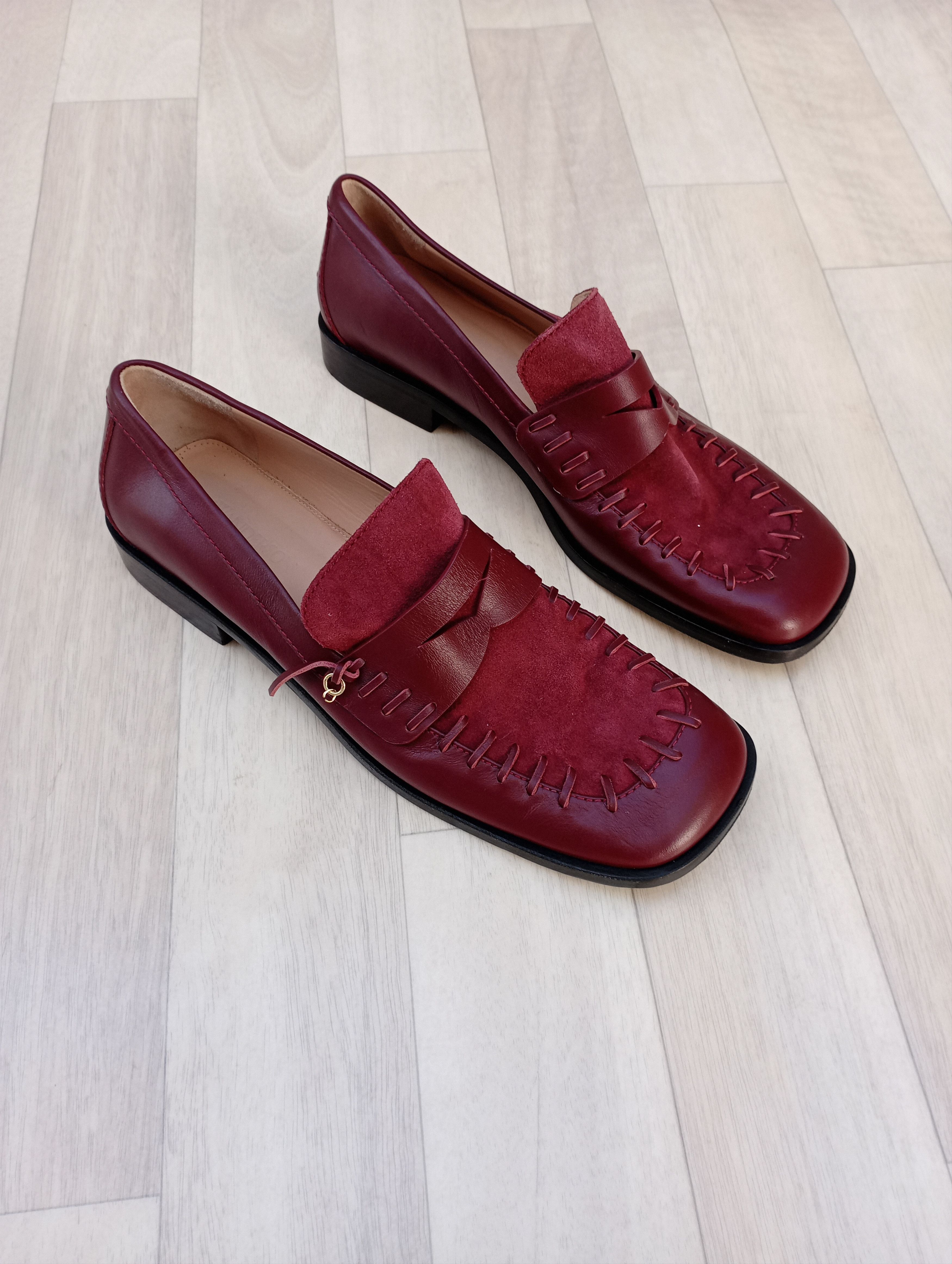 image of J W Anderson J.w Anderson Stitch Leather Loafers in Burgandy, Men's (Size 7)