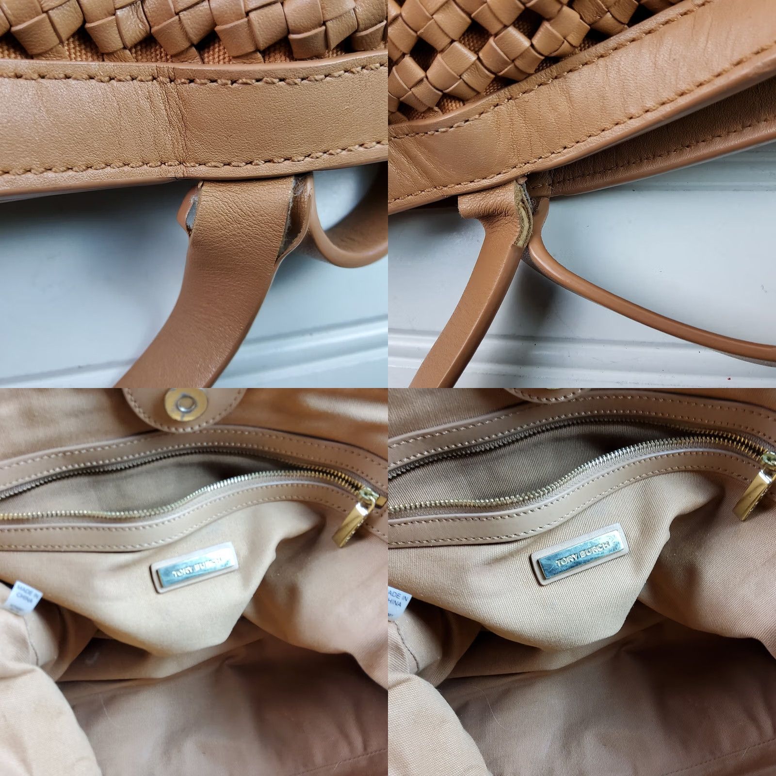 Tory Burch Tory Burch Woven Erica Large Tote Shoulder Handbag Purse Women Tan Leather Tote Large Size ONE SIZE - 9 Thumbnail