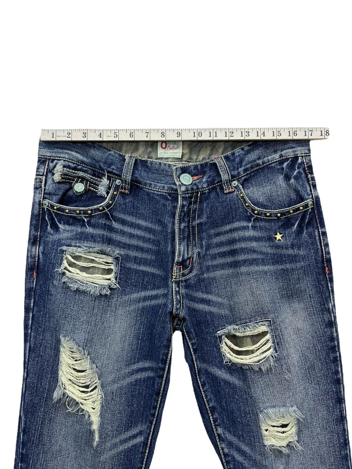 Grunt Style 🔥OZZ-FIRST PINBALL Grunge Ripped Studded Punk Flare Denim Size US 34 / EU 50 - 16 Thumbnail
