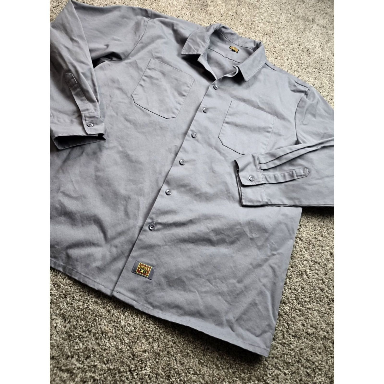 Vintage FB County Work Shirt Mens XL Gray Long Sleeve Heavyweight Twill Button Up Size US XL / EU 56 / 4 - 2 Thumbnail