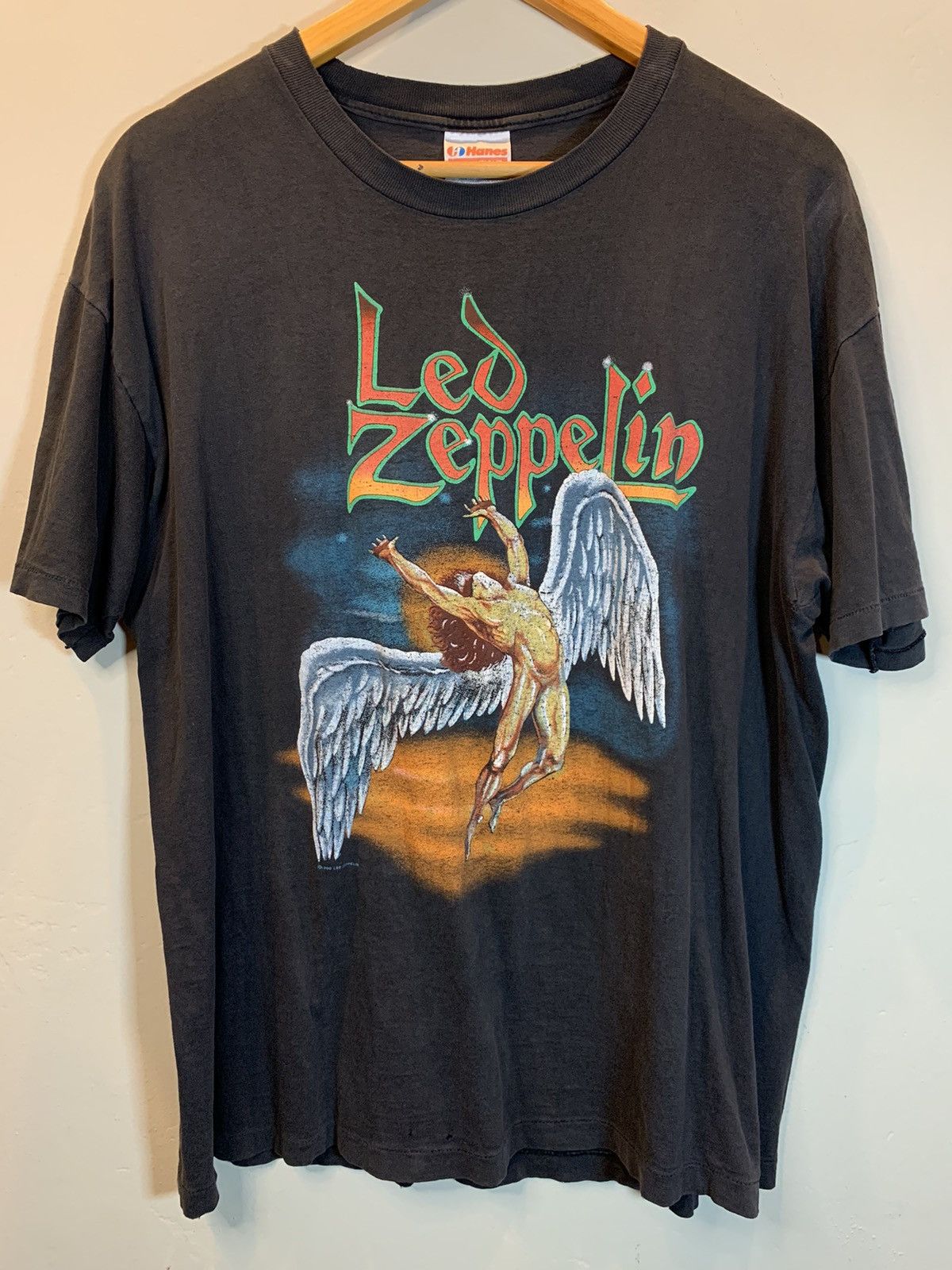 Band Tees × Led Zeppelin × Vintage RARE* Vintage 80s Led Zeppelin Swan Song Single Stitch Shirt Size US XL / EU 56 / 4 - 1 Thumbnail