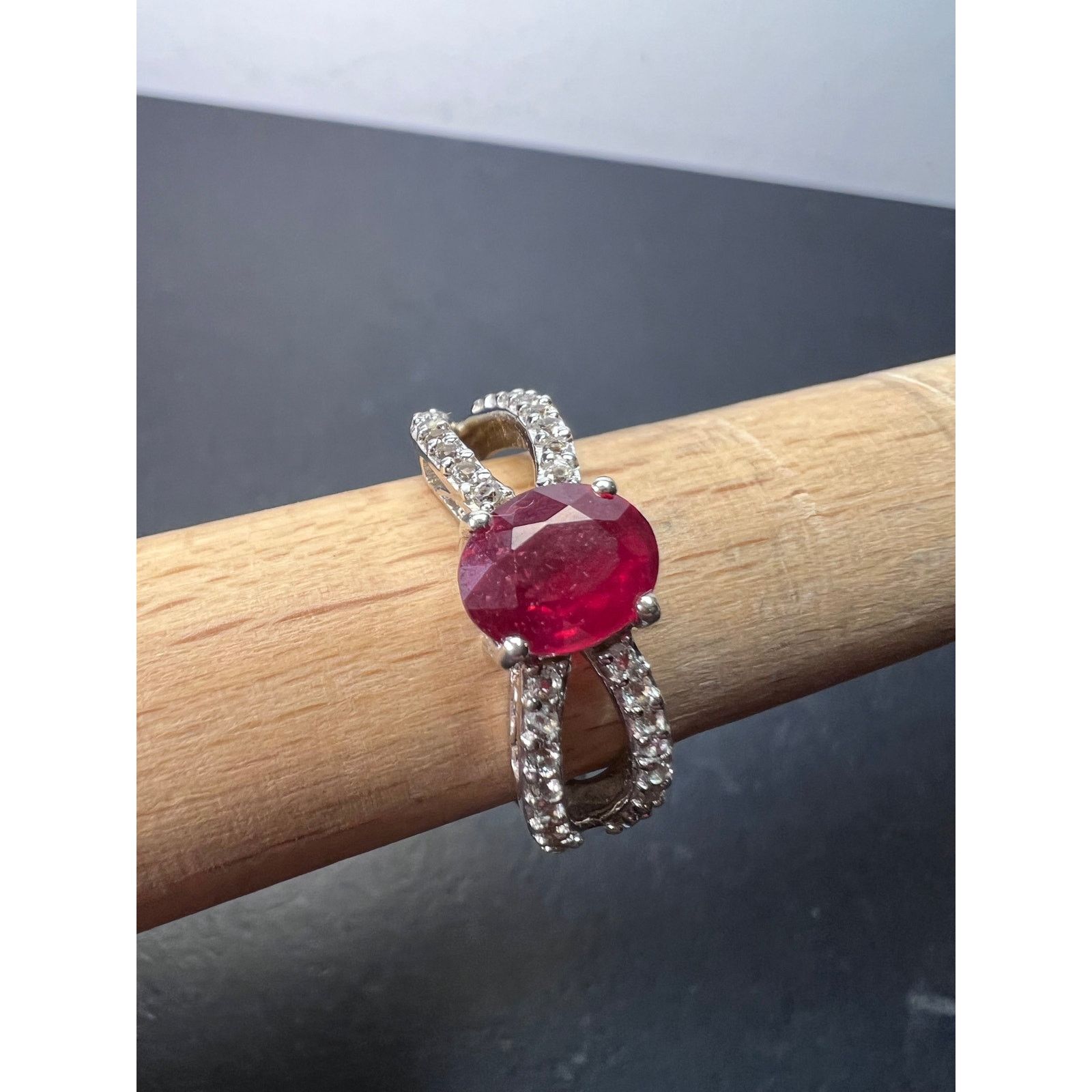 Other Ruby and zircon crisscross sterling silver ring size 9 Size ONE SIZE - 1 Thumbnail