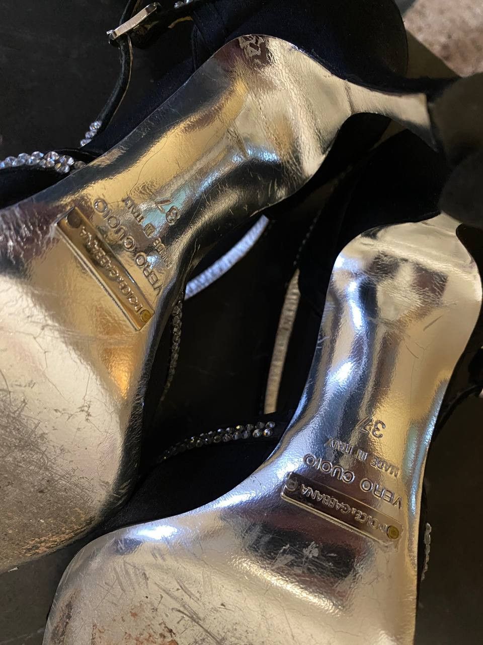 Dolce & Gabbana DOLCE & GABBANA shoe sandals Black crystal platforms heels Size US 7 / IT 37 - 12 Thumbnail