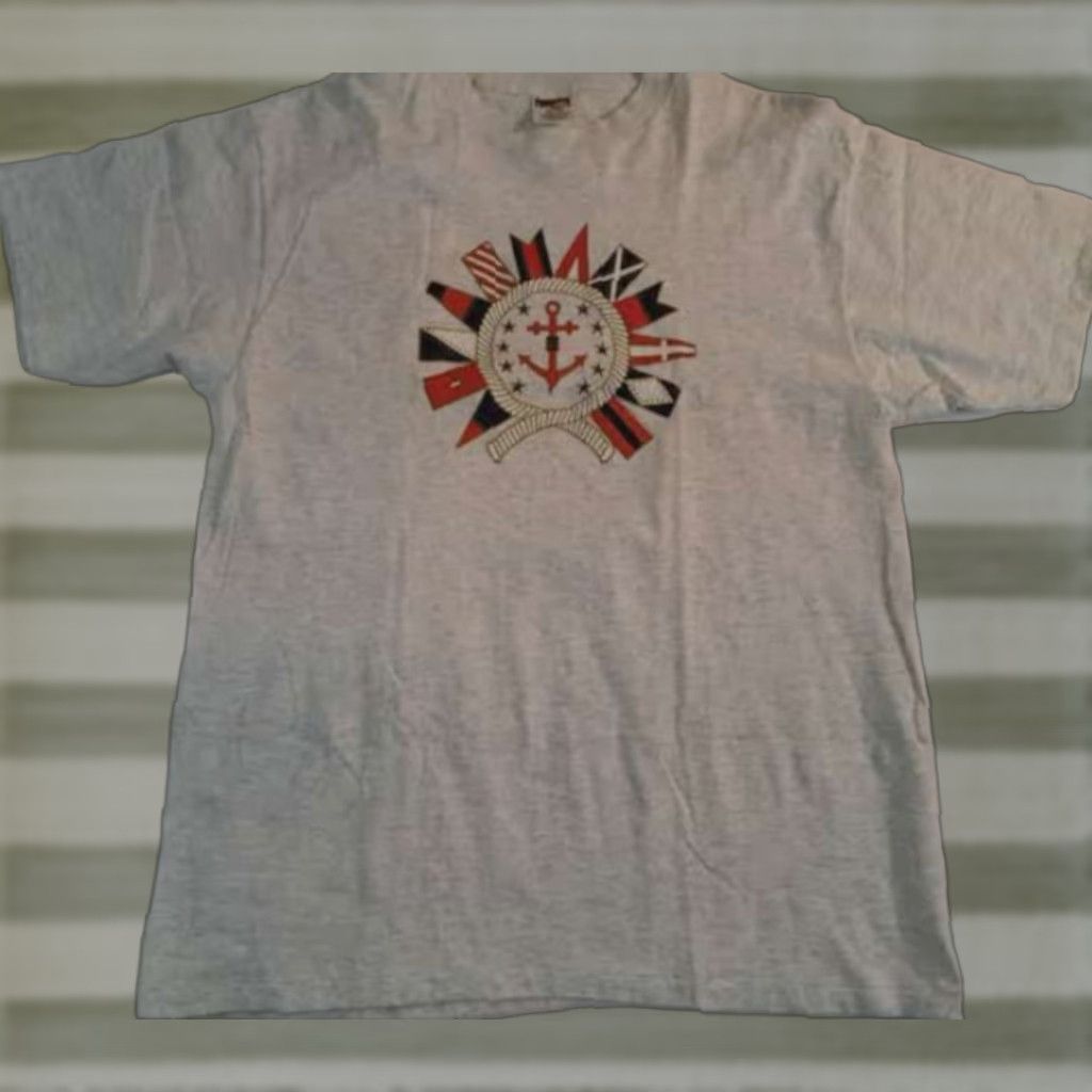 Vintage VINTAGE Nautical T-Shirt Men XL Gray 1990s Power-pro Oneita Sailboat Crew Neck Short Sleeve Canvas Cotton Navy/Gray Sailing 90s Shirt Mens Size US XL / EU 56 / 4 - 1 Thumbnail