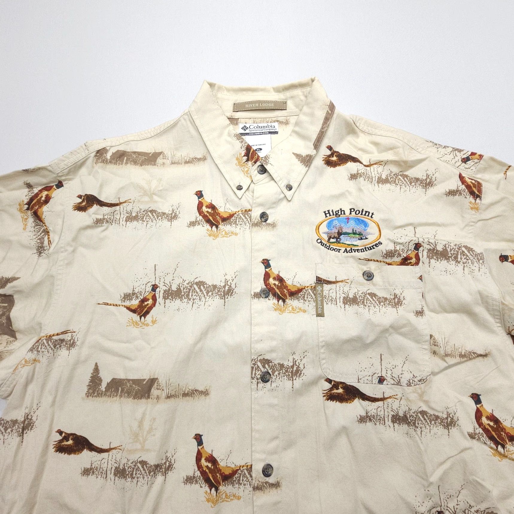 Vintage Columbia Shirt Mens XL Button-Up Twill Beig e Pheasant Print Long Sleeve Bird Outdoor River Lodge Pattern Size US XL / EU 56 / 4 - 2 Thumbnail