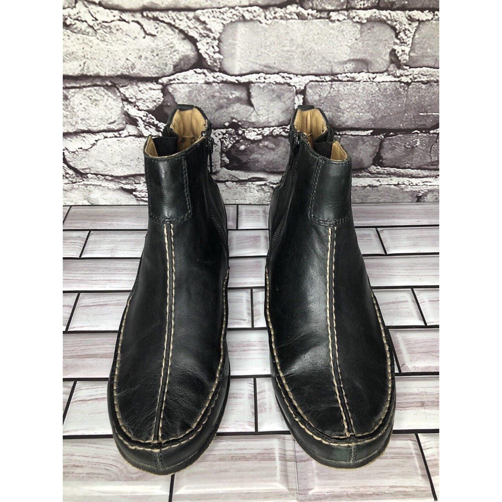 Hush Puppies Hush Puppies Black Leather Side Zip Casual Ankle Booties Wom Size US 8.5 / IT 38.5 - 2 Thumbnail