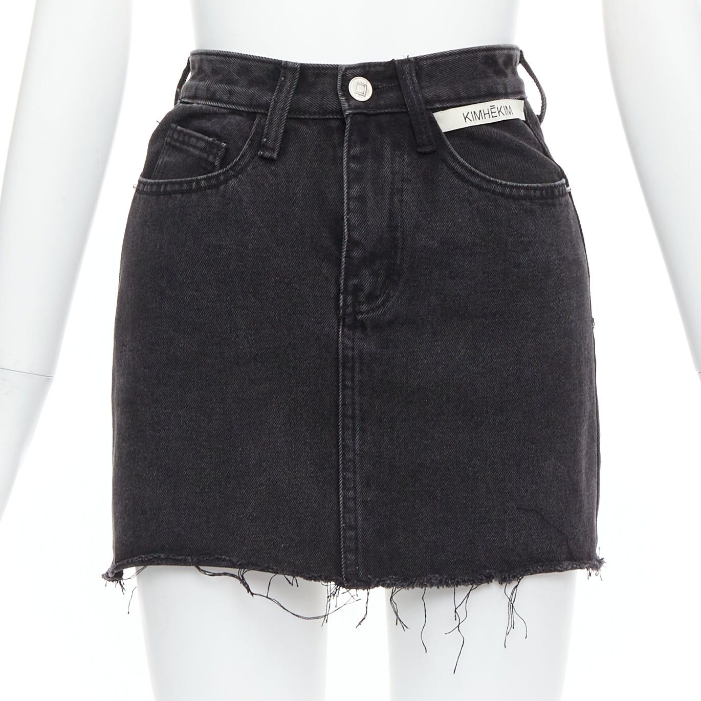 KIMHEKIM KIMHEKIM My Uniform black washed denim white logo tag frayed skirt S Size 27" / US 4 / IT 40 - 1 Thumbnail