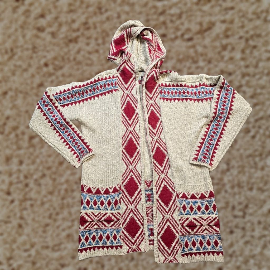 Lucky Brand Lucky Brand Cardigan Women M Beige Red Aztec Western Hooded Open Front Pockets Geometric Knit Winter Fall Spring Sweater Clothes Shirt? Size M / US 6-8 / IT 42-44 - 1 Thumbnail