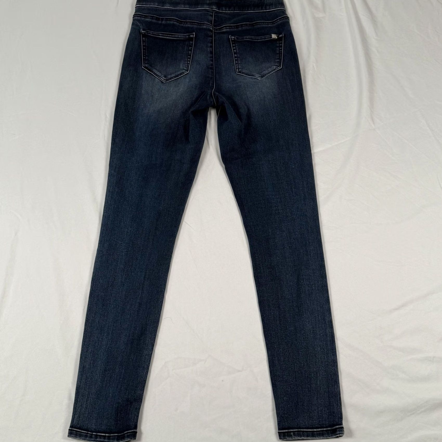 Denime Jennifer Lopez Skinny Denim Jeans 6 Blue Dark Wash Pull On Side Stripe Rhinestone Elastic Waist Womens Jeans Slim Jegging Size 28" / US 6 / IT 42 - 3 Thumbnail
