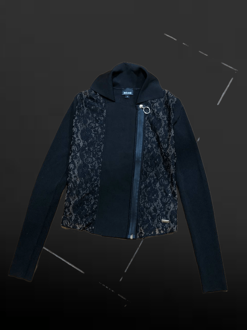 Just Cavalli JUST CAVALLI Black zip up Knit Lace Cardigan Sweater Size S / US 4 / IT 40 - 1 Thumbnail