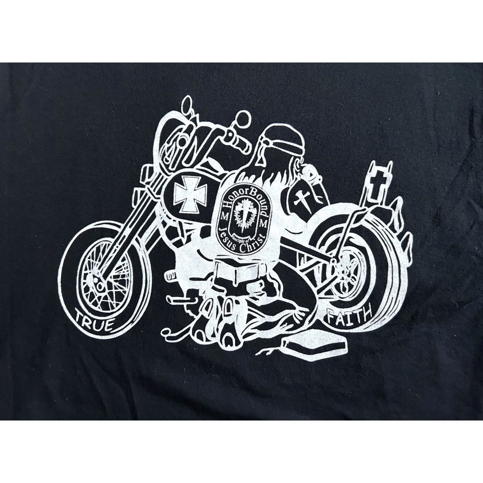 Fruit Of The Loom Jesus Motorcycle T Shirt Men M Black Cotton Blend Regular Short Sleeve Faith Biker 90s California Heart Religion Brand Fruit Of The Loom Size US M / EU 48-50 / 2 - 3 Thumbnail