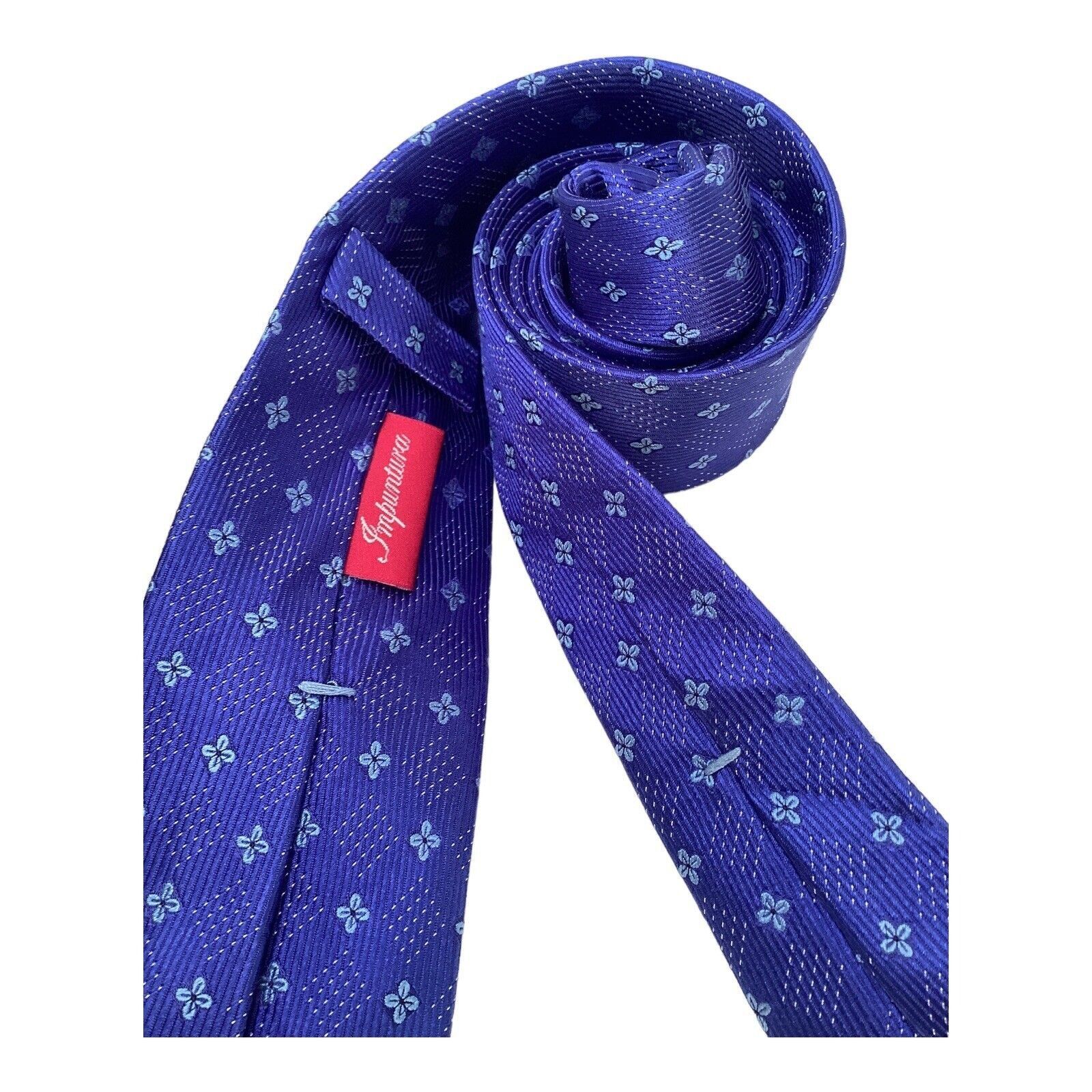IMPUNTURA Blue Flower Print Luxury Designer Silk Tie Made In