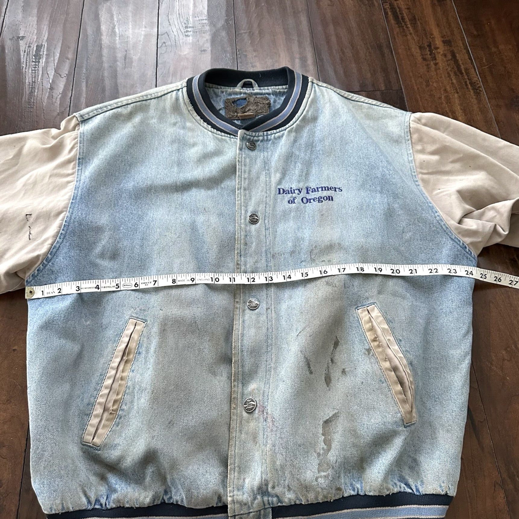 Port & Company VINTAGE Port & Company Oregon 90s Denim Varsity Jacket Bomber Racing Cotton Blue XL Men Size US XL / EU 56 / 4 - 7 Thumbnail