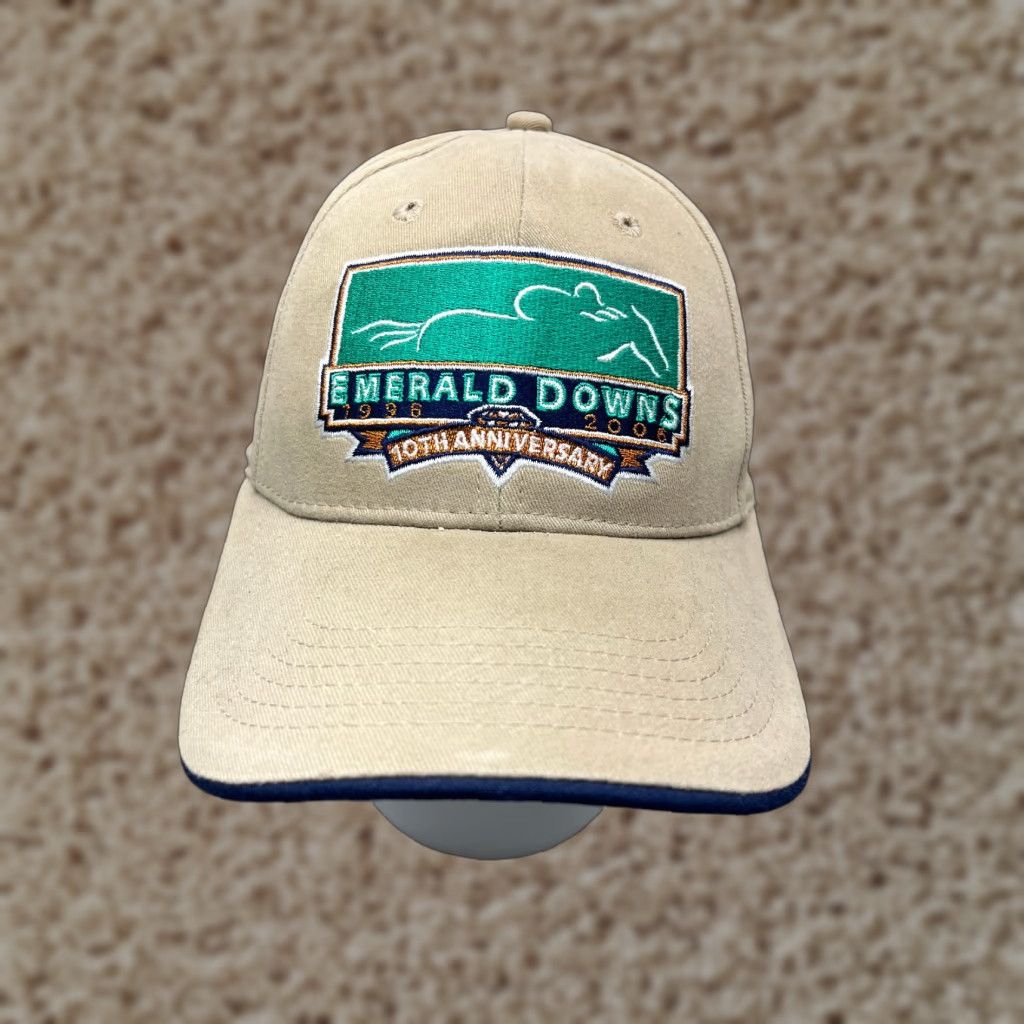 Vintage VINTAGE Emerald Downs 10th Anniversary Hat Cap Strap Back Adult One Size Beige Cotton Size ONE SIZE - 1 Thumbnail