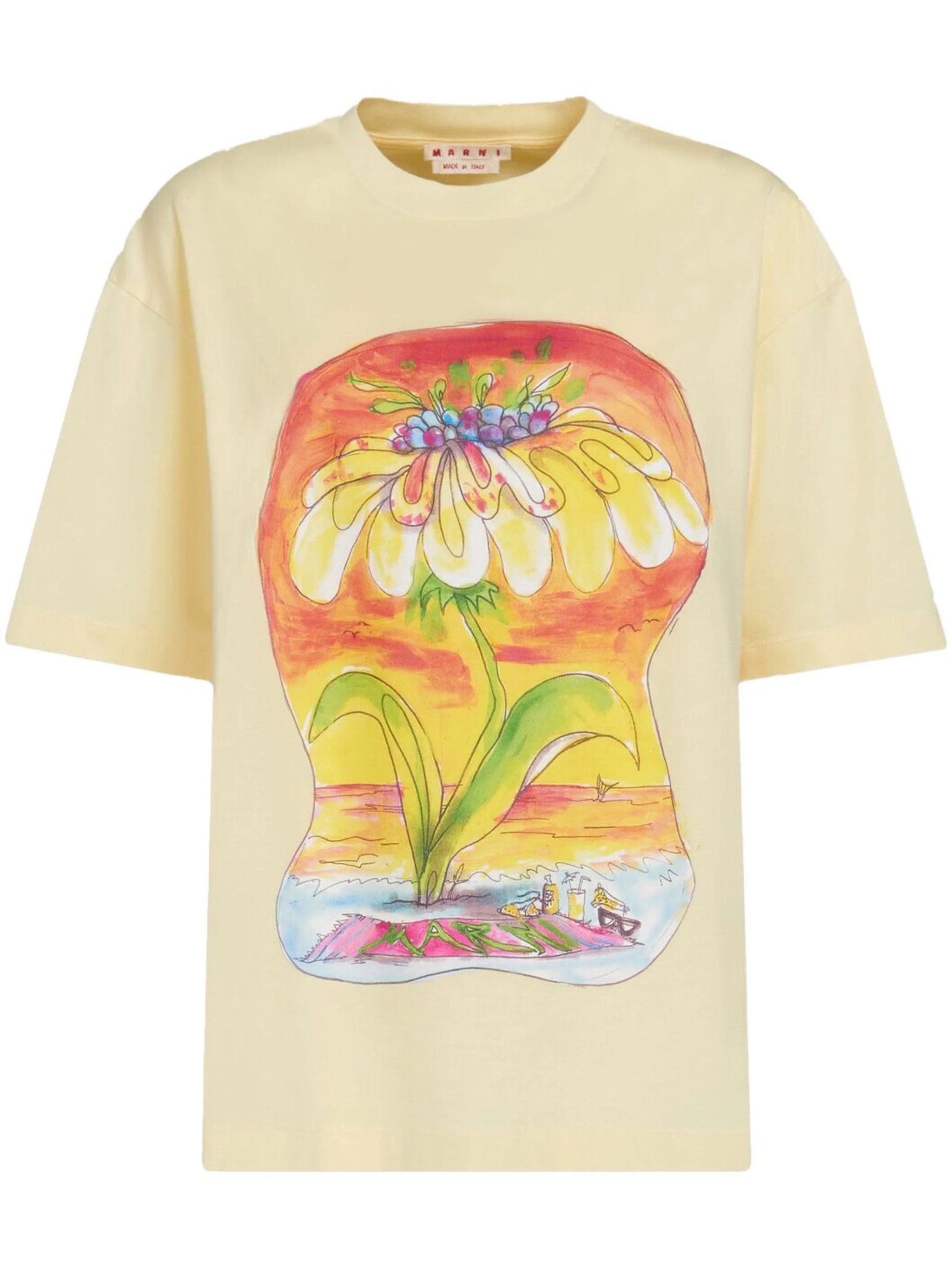 image of Marni O1W1Db10524 Daydreaming Cotton T-Shirt In Yellow, Women's (Size XL)