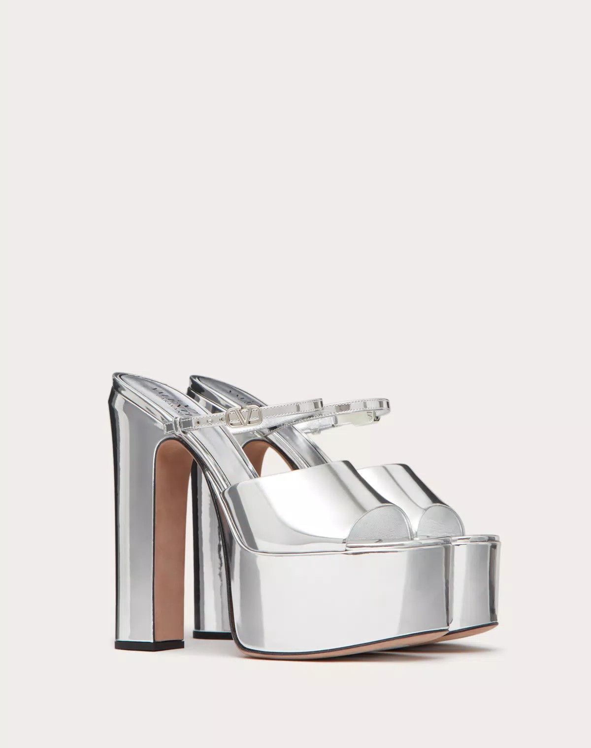 Valentino o1s1wg111125 Tan-go Mirror-effect Platform Slides in Silver Size US 8.5 / IT 38.5 - 2 Thumbnail