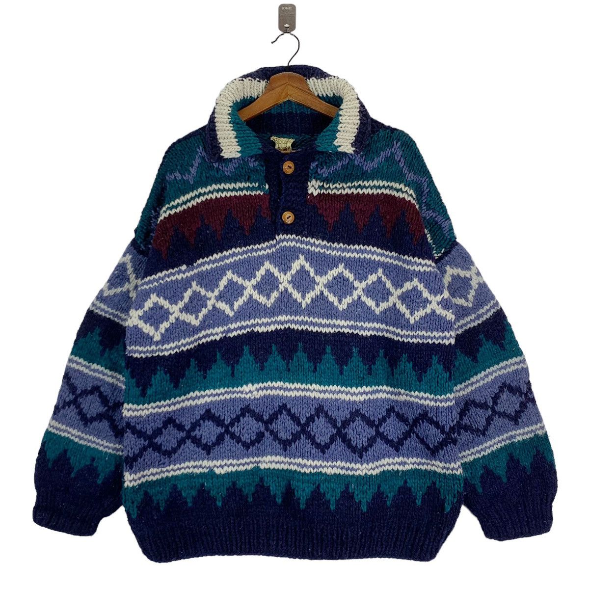 Vintage Vintage 70s Woolies Hunting Cable Knit Sweater Size US L / EU 52-54 / 3 - 1 Thumbnail