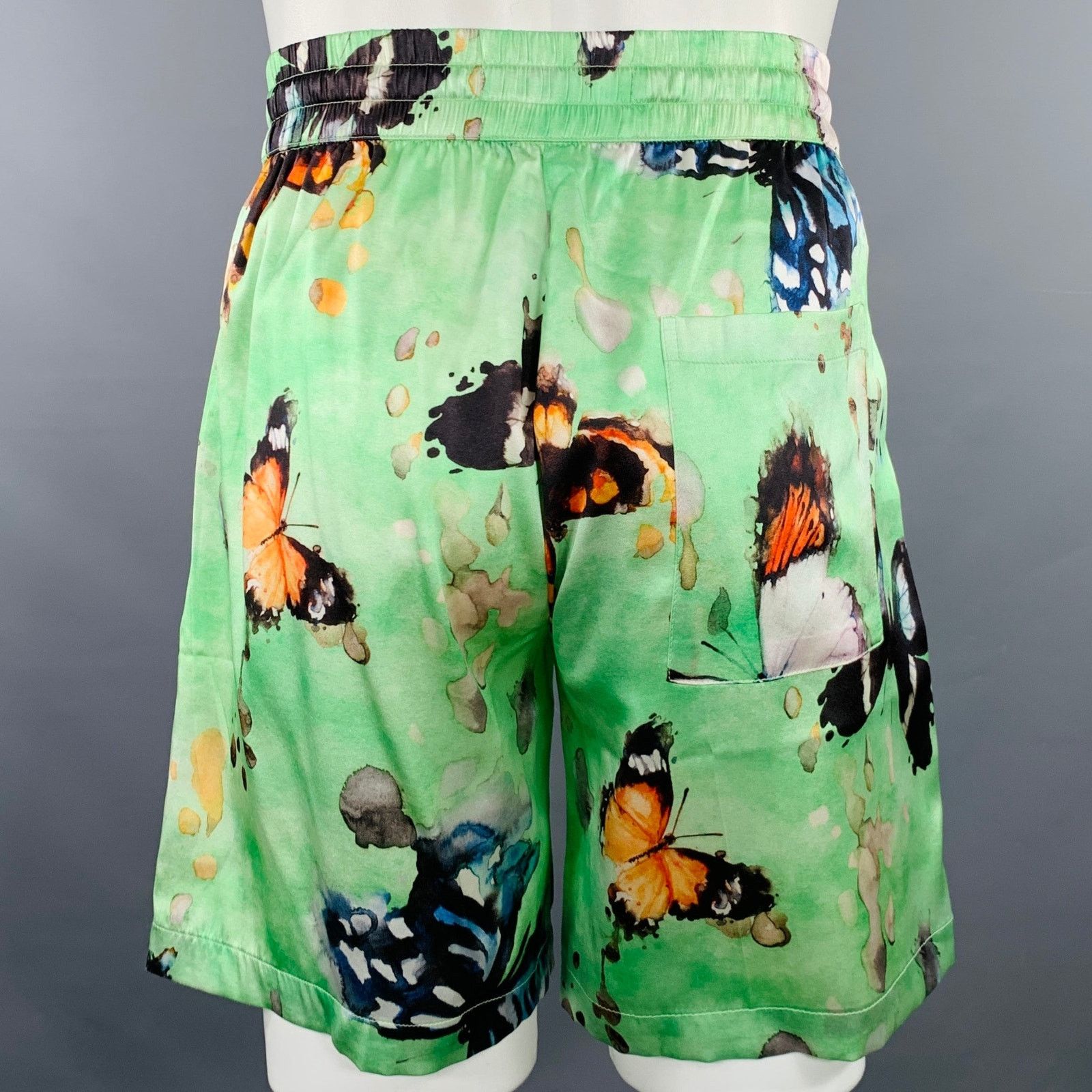 Nahmias Green Multi Color Print Silk Butterfly Drawstring Shorts Size US 28 / EU 44 - 2 Thumbnail