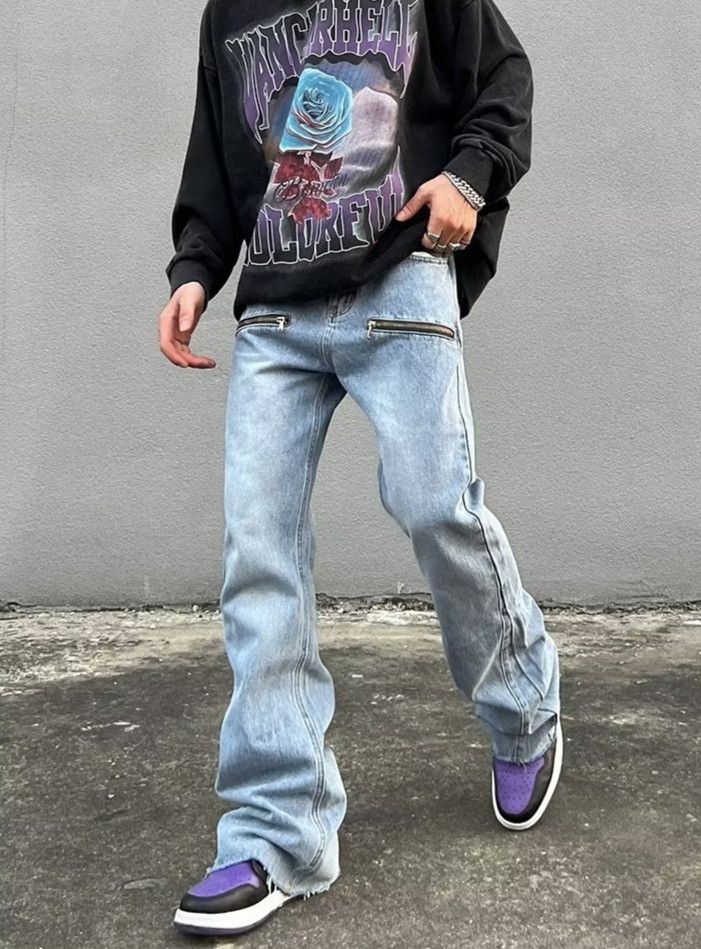 Japanese Brand × Jean Y2K Retro Washed Zipper Baggy Jeans Size US 34 / EU 50 - 2 Thumbnail