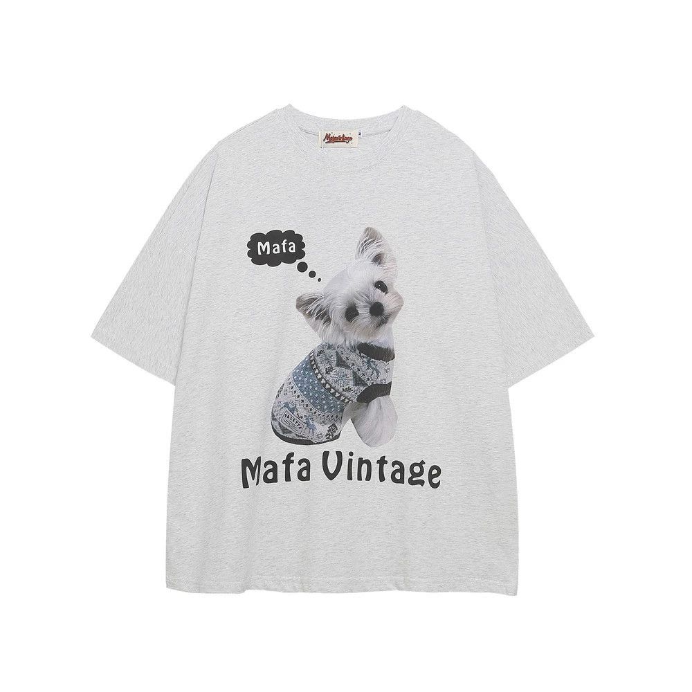 Vintage Men's trendy hip-hop loose puppy print short-sleeved T-shirt Size US M / EU 48-50 / 2 - 1 Thumbnail
