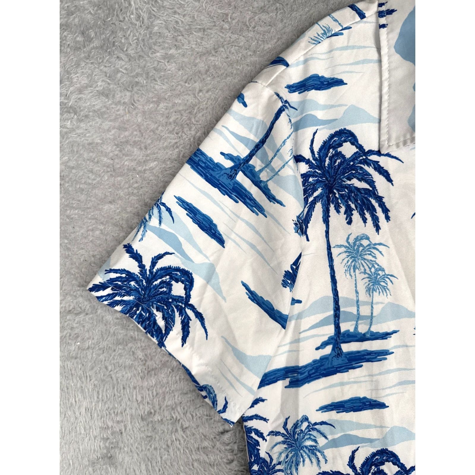 Vintage Hawaiian Shirt Men Large White Blue Floral Sailboat Palm Tree Polyester Blend Mens Size US L / EU 52-54 / 3 - 3 Thumbnail
