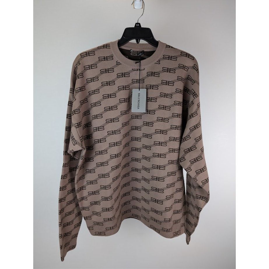 Balenciaga o1rshd1 Monogram Crewneck Sweater in Beige/Brown Size US XL / EU 56 / 4 - 8 Thumbnail