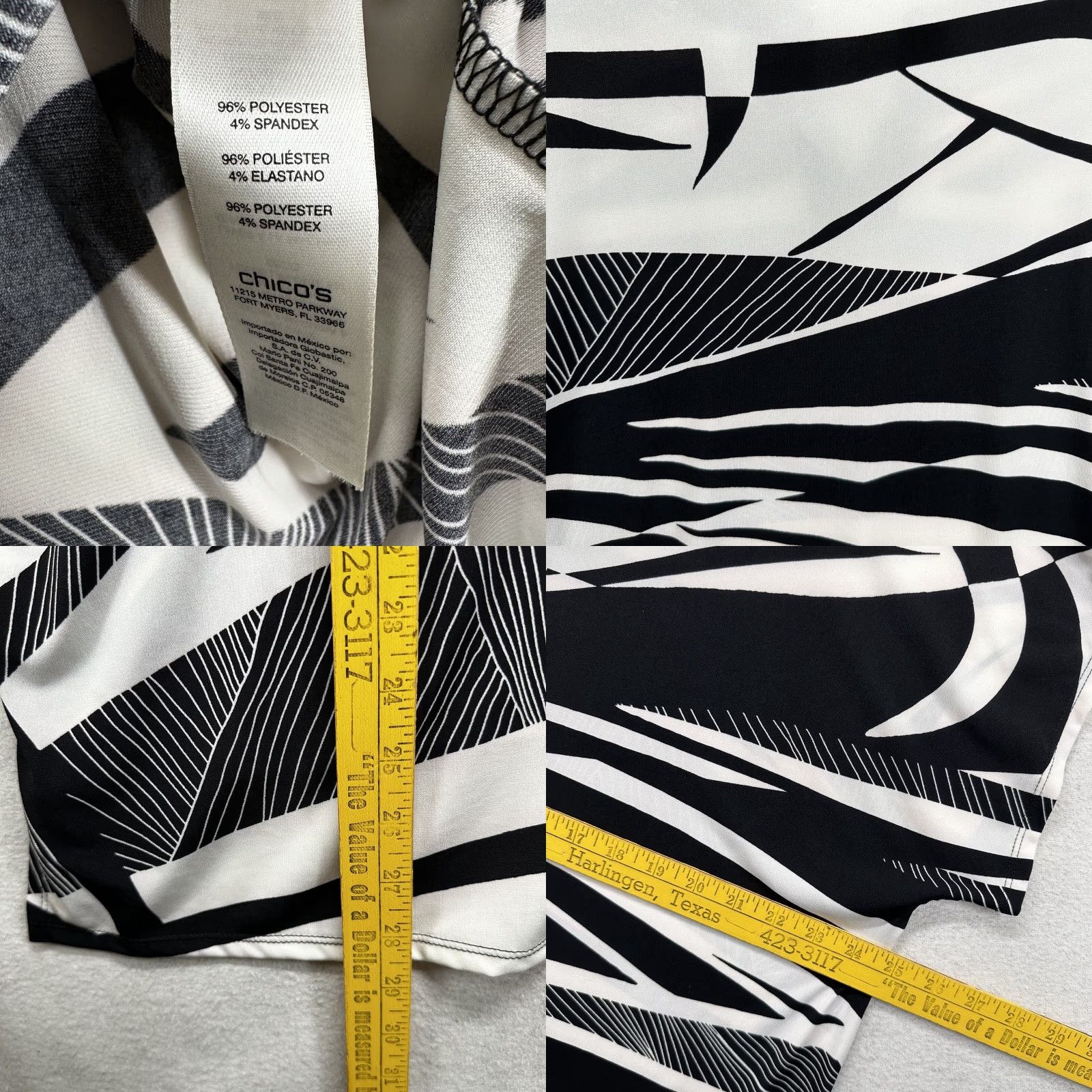 Vintage Chicos Shirt Geometric Black White Short Sleeve Stretch Womens M Size M / US 6-8 / IT 42-44 - 8 Thumbnail