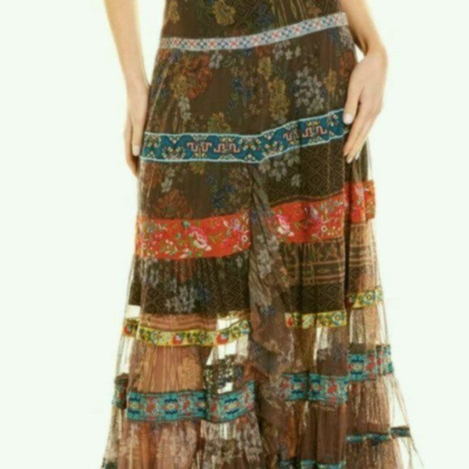 Johnny Was Johnny Was Wilhelmena Tiered Mesh Skirt multi colored XL Size 38" / US 16 / IT 52 - 3 Thumbnail