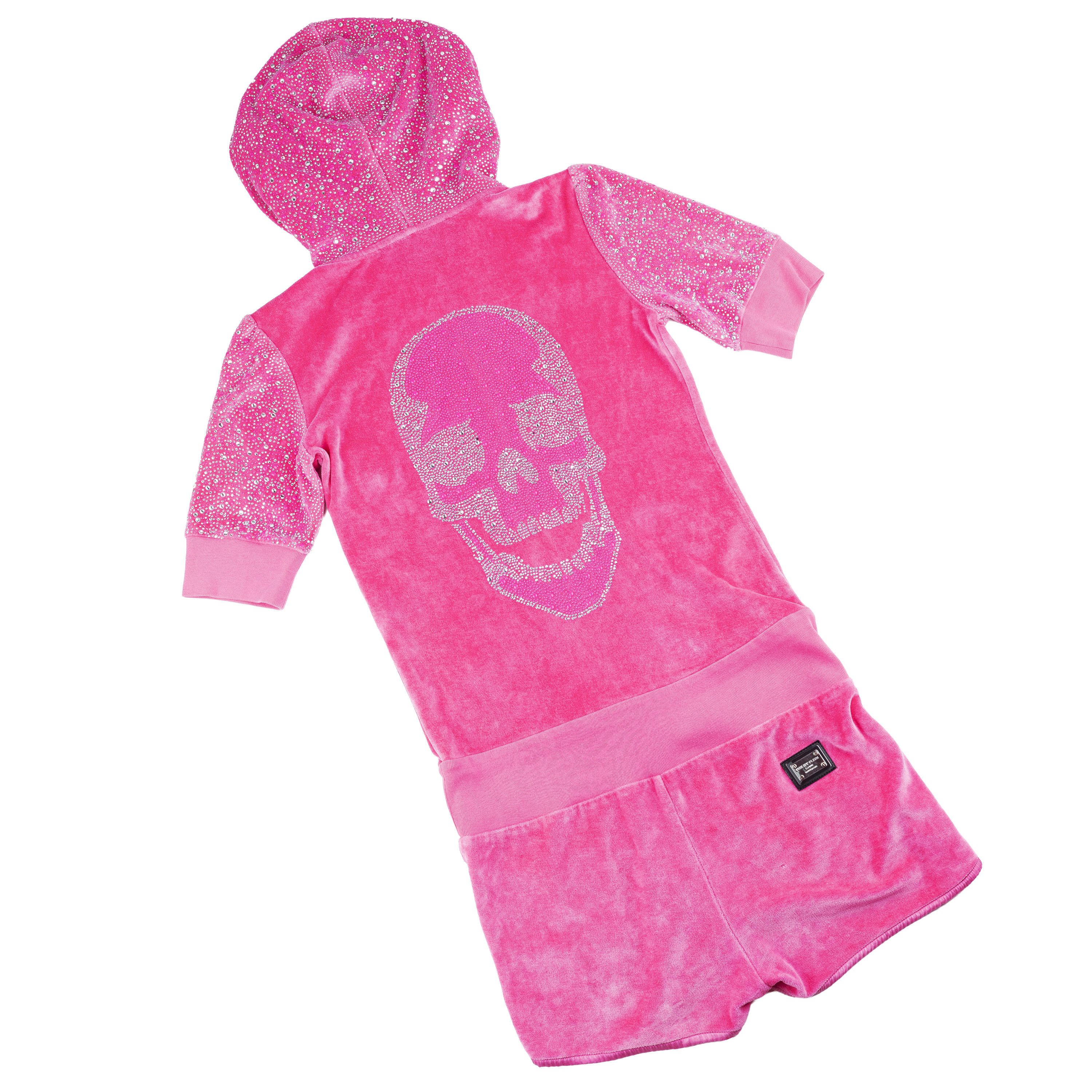 Philipp Plein Philipp Plein Pink Crystal Detail Velvet Short Jumpsuit Size 27" / US 4 / IT 40 - 1 Thumbnail