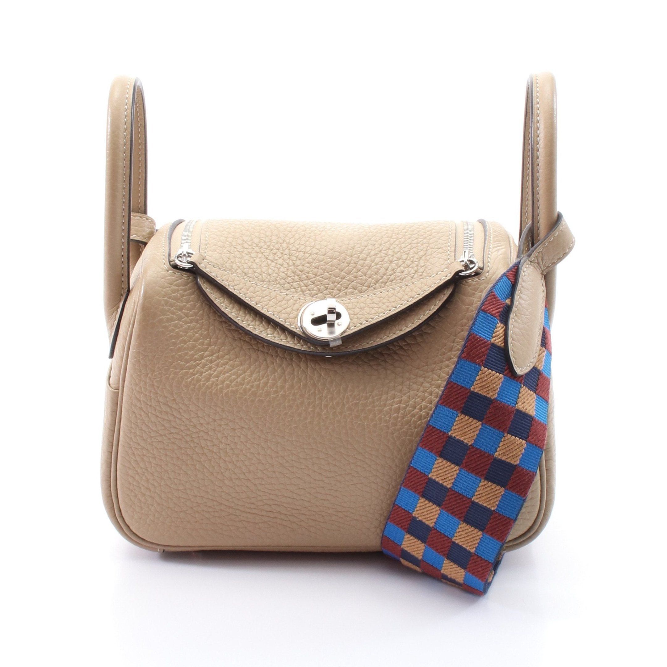 Hermes Lindy Mini Verso Maxi Cadre Trench Shoulder Bag Clemence Leather Beige Silver Hardware U Stamp in Neutrals, Women's