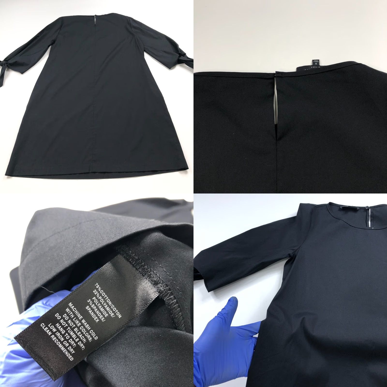 Vintage Lafayette 148 Black Blouse Tunic 3/4 Sleeve Pullover Back Button Bow Tie Cotton Blend Women Small Size S / US 4 / IT 40 - 9 Thumbnail
