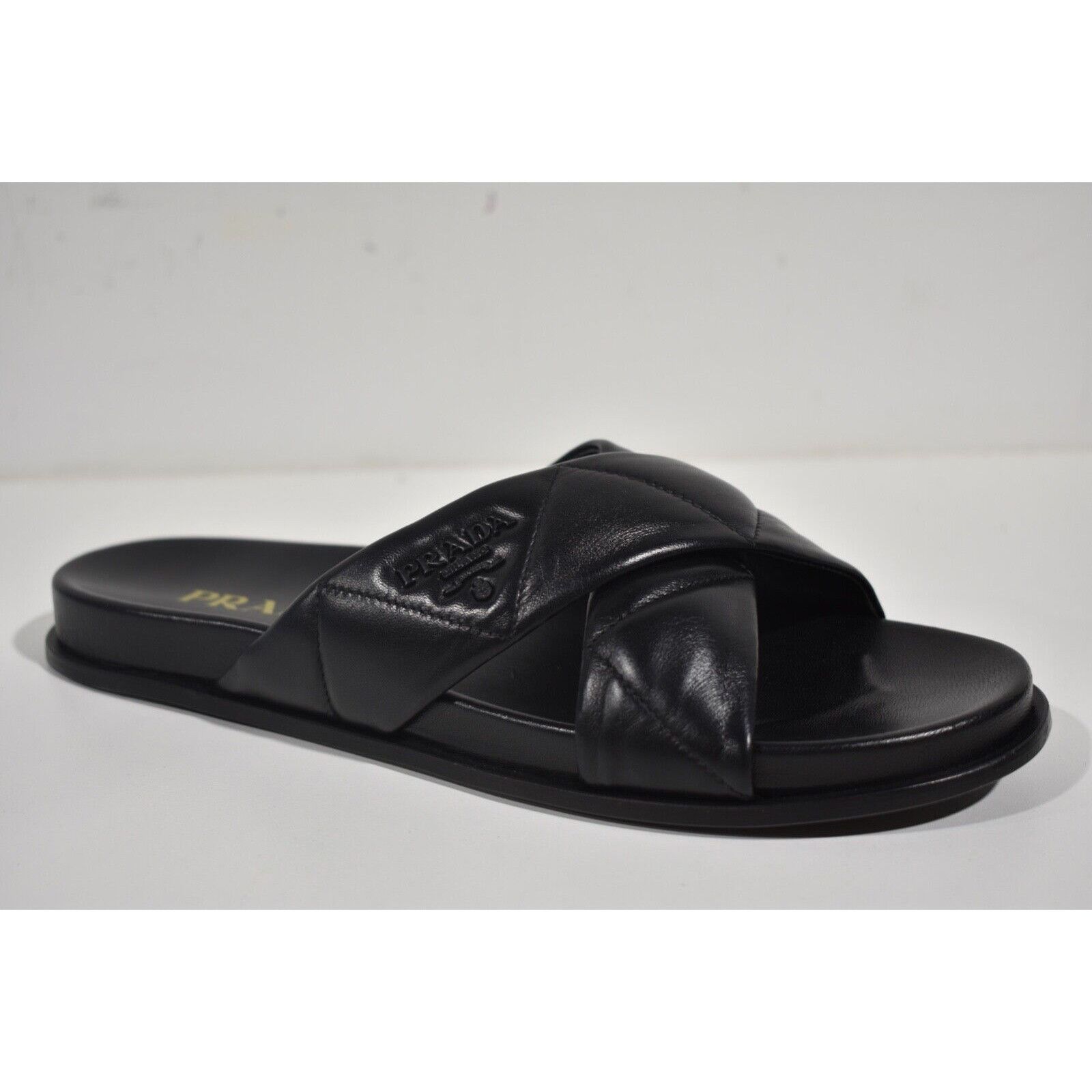 Prada Prada Quilted Criss Cross Strap Black Leather Logo Slide Size US 9.5 / IT 39.5 - 4 Thumbnail