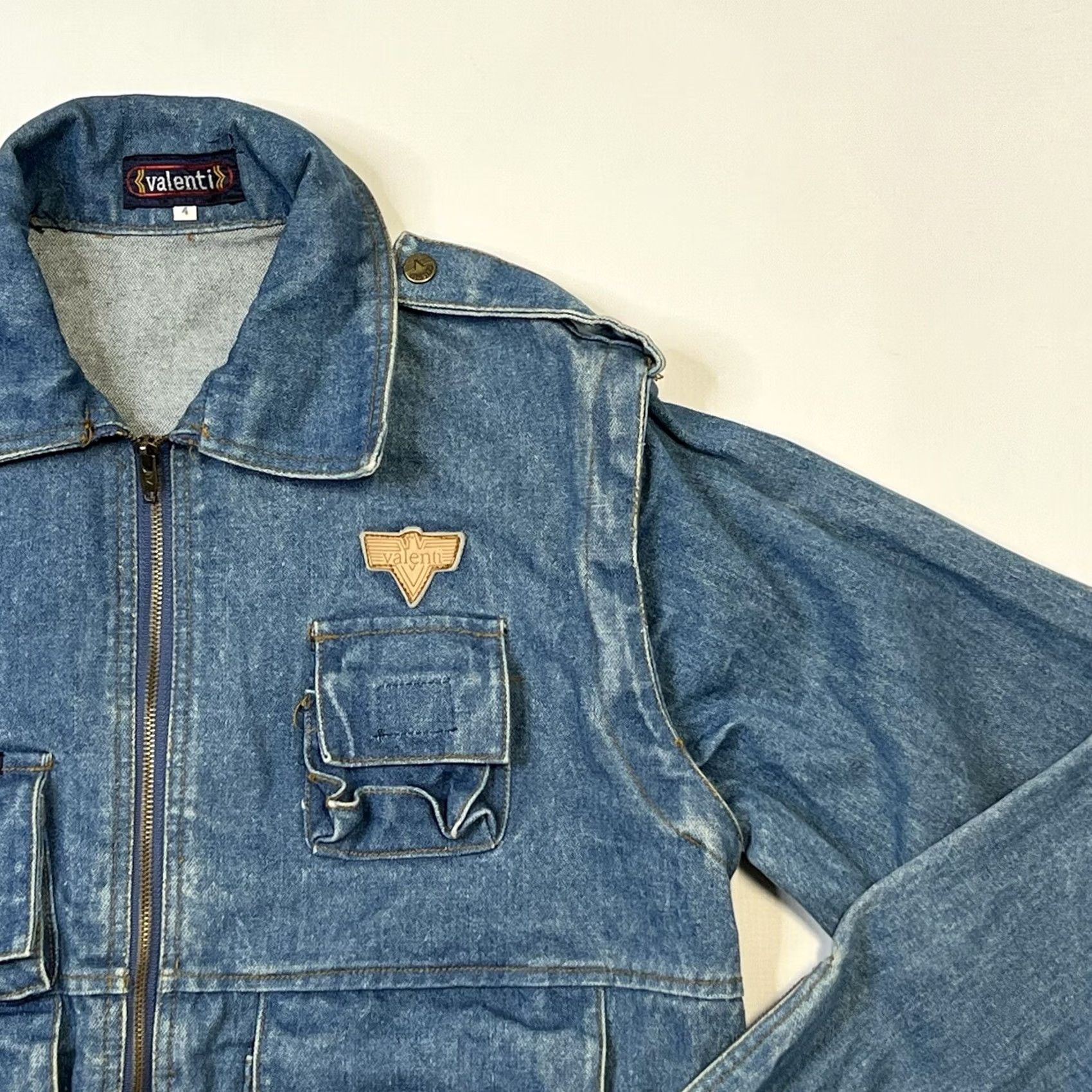 Valentino VINTAGE Valenti Denim Jacket Jacket Women's XS Blue Pockets Logo Zipper Casual Workwear Streetwear 90s Tall? Size XS / US 0-2 / IT 36-38 - 2 Thumbnail