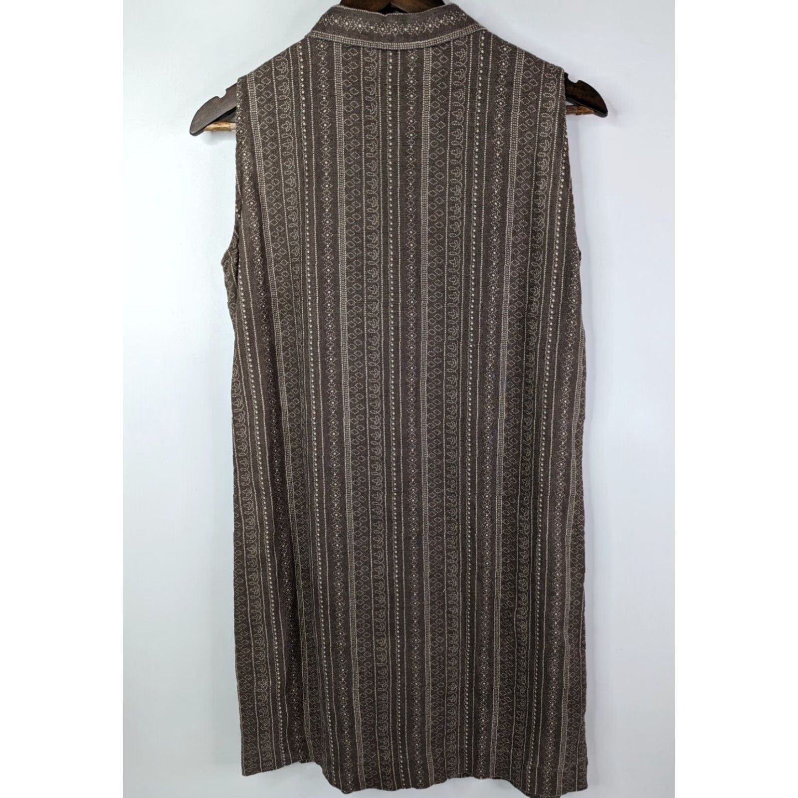 Vintage Garnet Hill Womens Linen Dress Tunic Size 6 Brown Sleeveless Button Up Casual Shirt Dress Spring Summer Womens 6 Brown Linen Garnet Hill Size M / US 6-8 / IT 42-44 - 4 Thumbnail