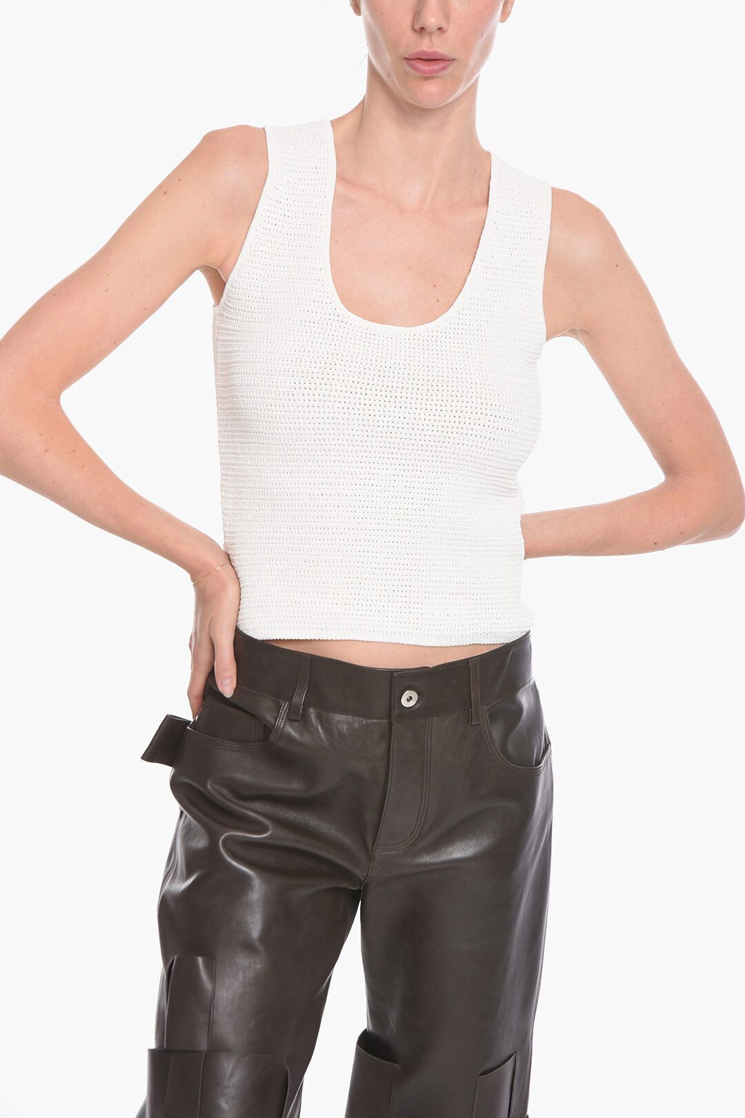 image of Bottega Veneta Og1Mm0124 Tank Top In White, Women's (Size Small)