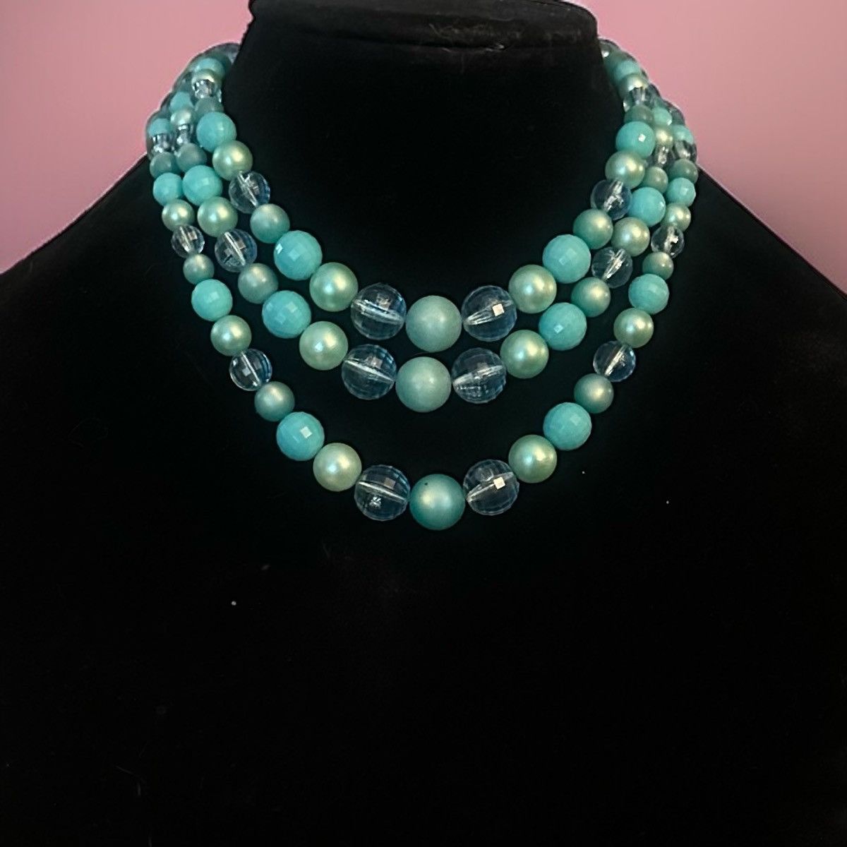 Vintage Vintage chunky triple layered strand aqua blue bead necklace Size ONE SIZE - 1 Thumbnail