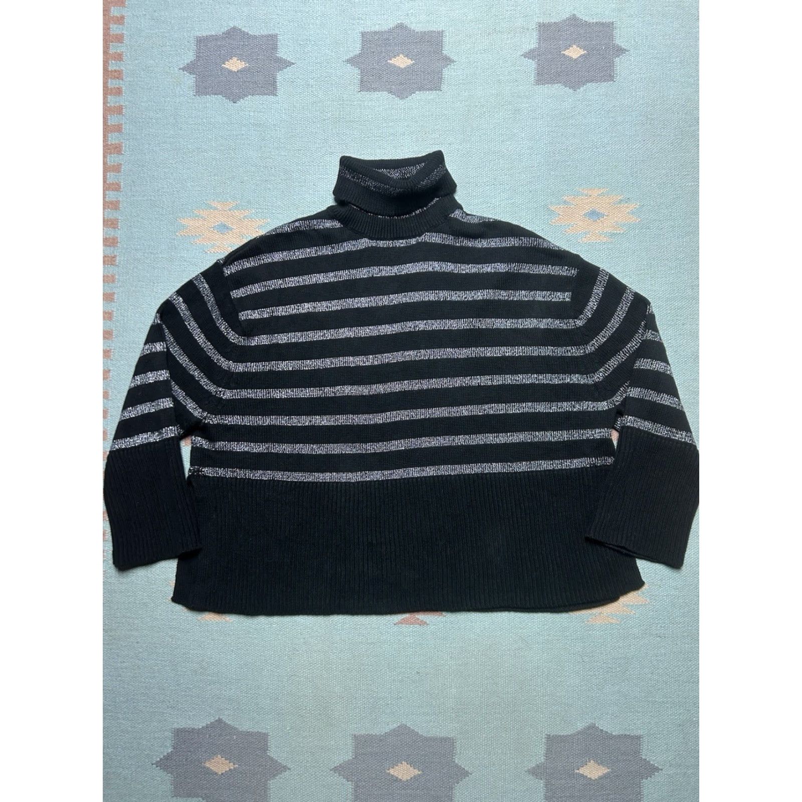 Gap VINTAGE Gap pullover turtleneck sweater cotton knit lurex sparkle black striped Womens L Size L / US 10 / IT 46 - 2 Thumbnail