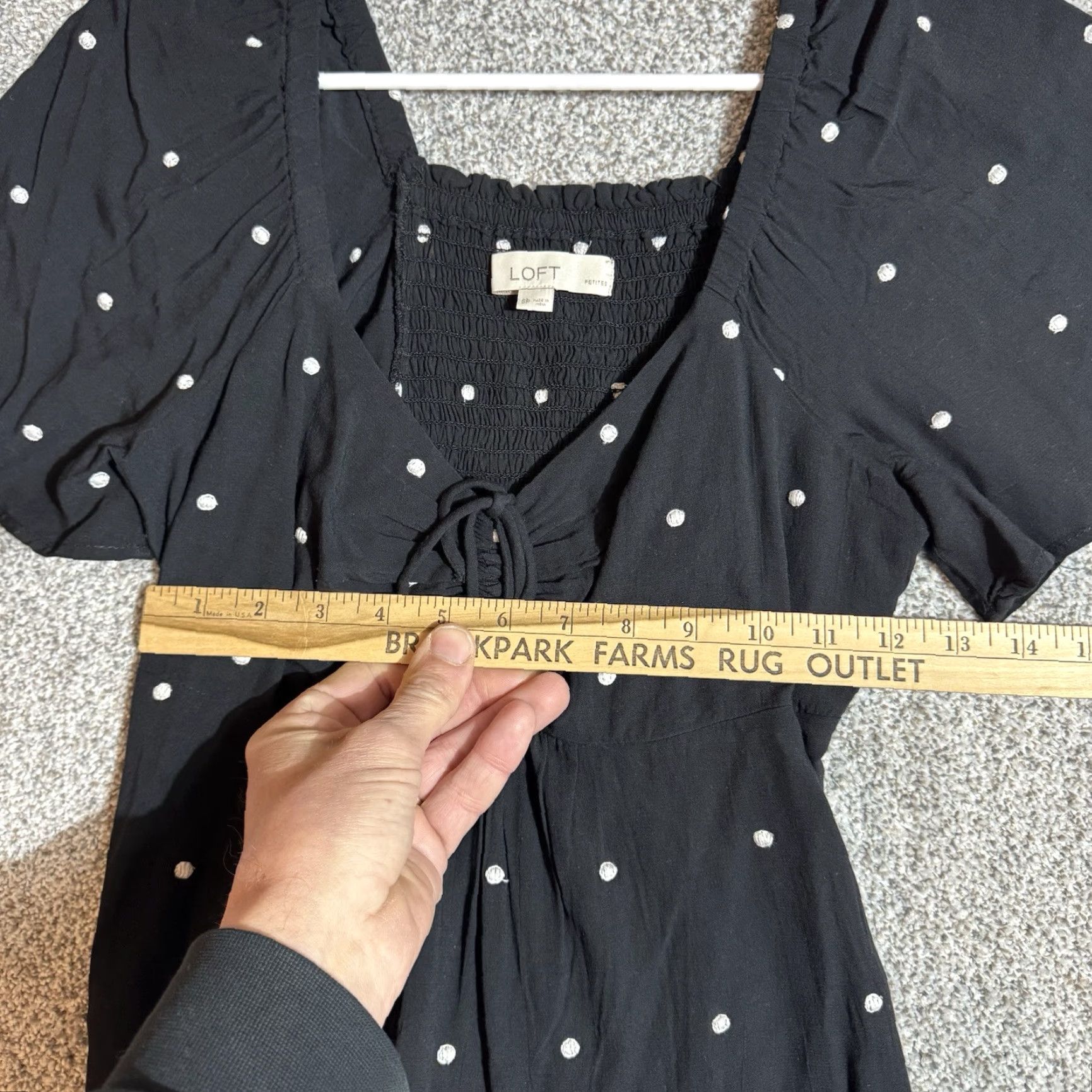 Loft Loft Peasant Top Womens Small Petite Cottagecore Boho Embroidered Dots Smocked Blouse V-Neck Puff Sleeve Black Rayon Size S / US 4 / IT 40 - 2 Thumbnail