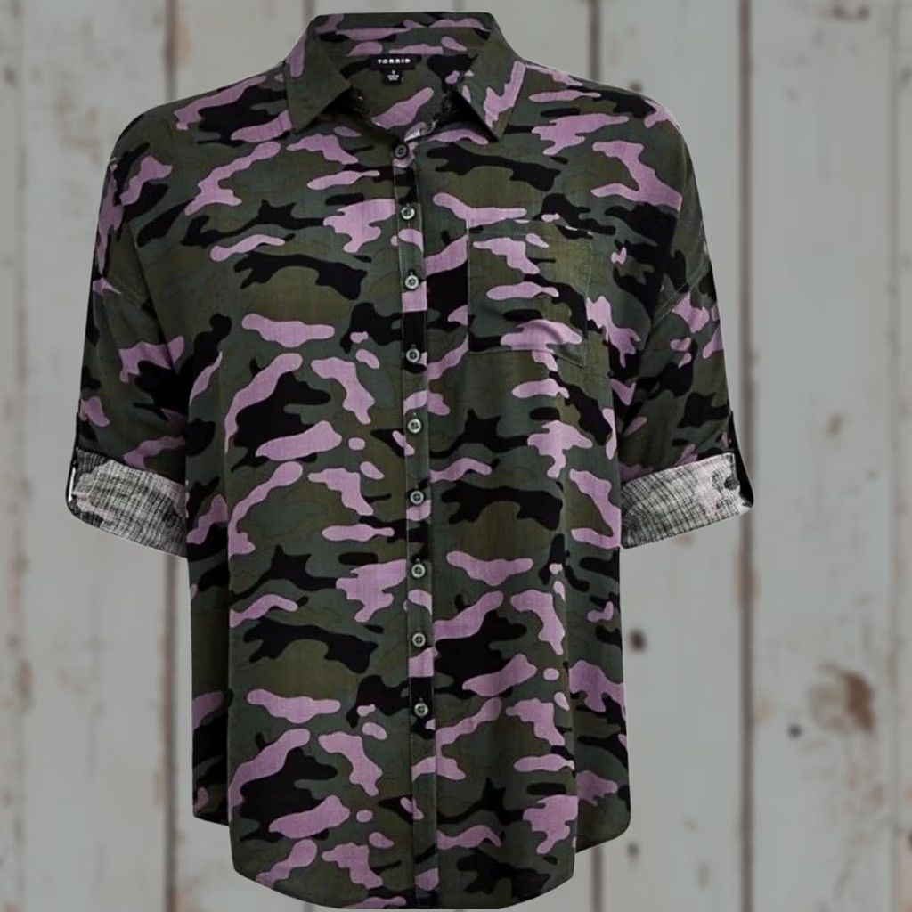 Torrid Torrid 4X Blouse Drop Shoulder Button-Front Top Camo Print Multicolor 4XL Women着 Size XXL / US 16-18 / IT 52-54 - 1 Thumbnail